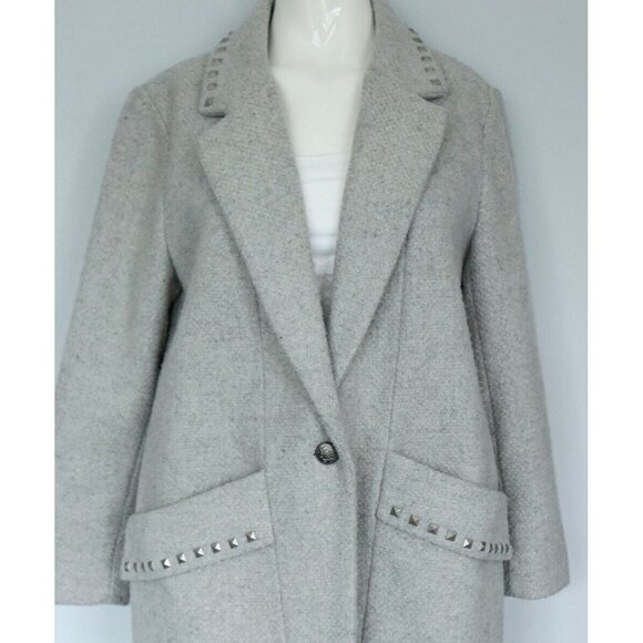 BCBGeneration Women's Size Medium Gray Coat Studded Collar Wool Midi Jacket $325 - Picture 3 of 10